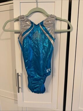 GK Girls Blue and Silver Sparkle Gymnastics Leotard